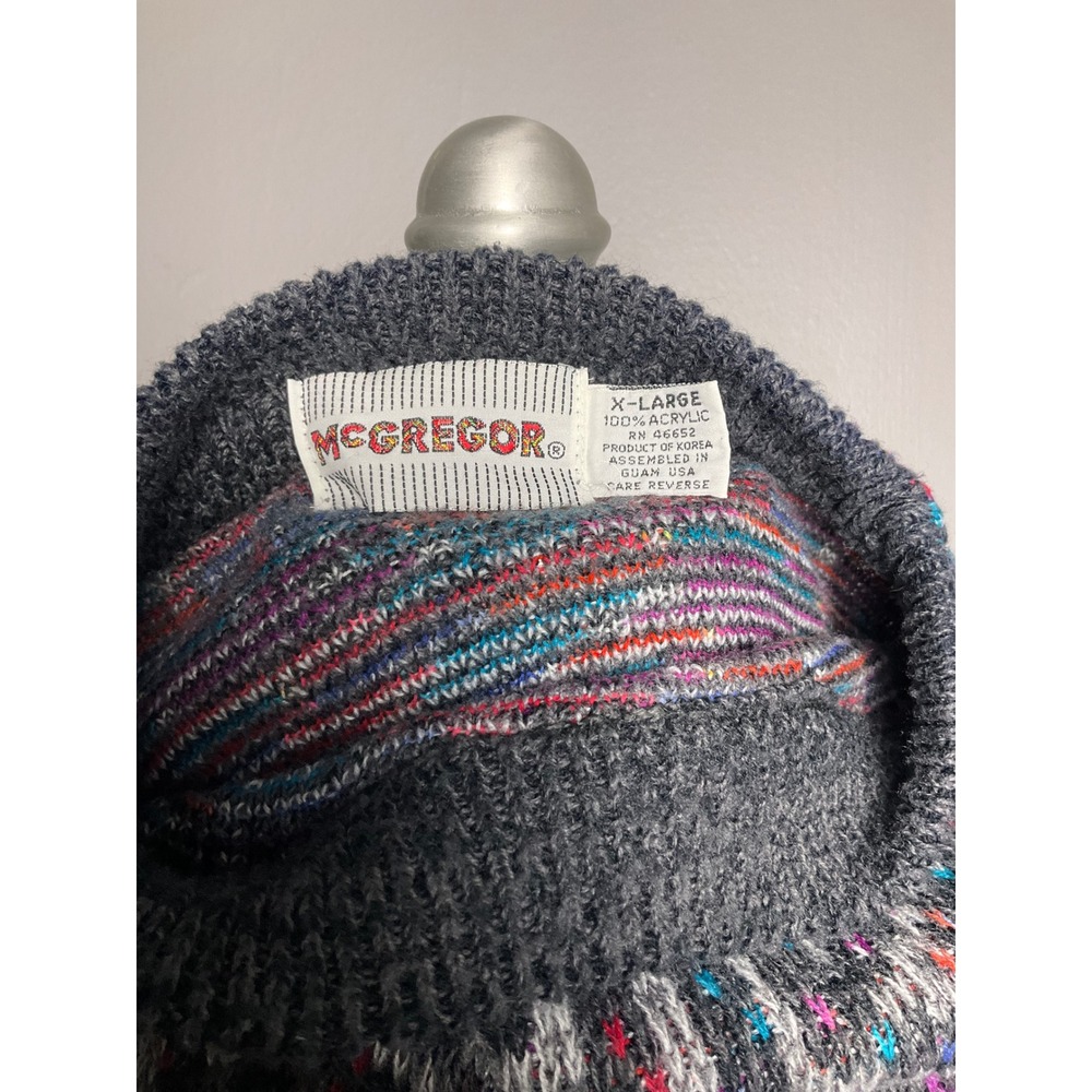Vintage McGregor Mens XL Geometric Knit Sweater Grey Multi Color Crewneck 90s - Picture 2 of 2